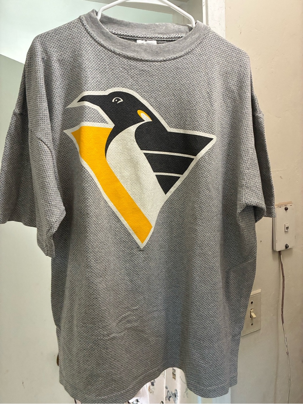 Mario Lemieux Penguins Grey shirt with Yellow & Black Accent